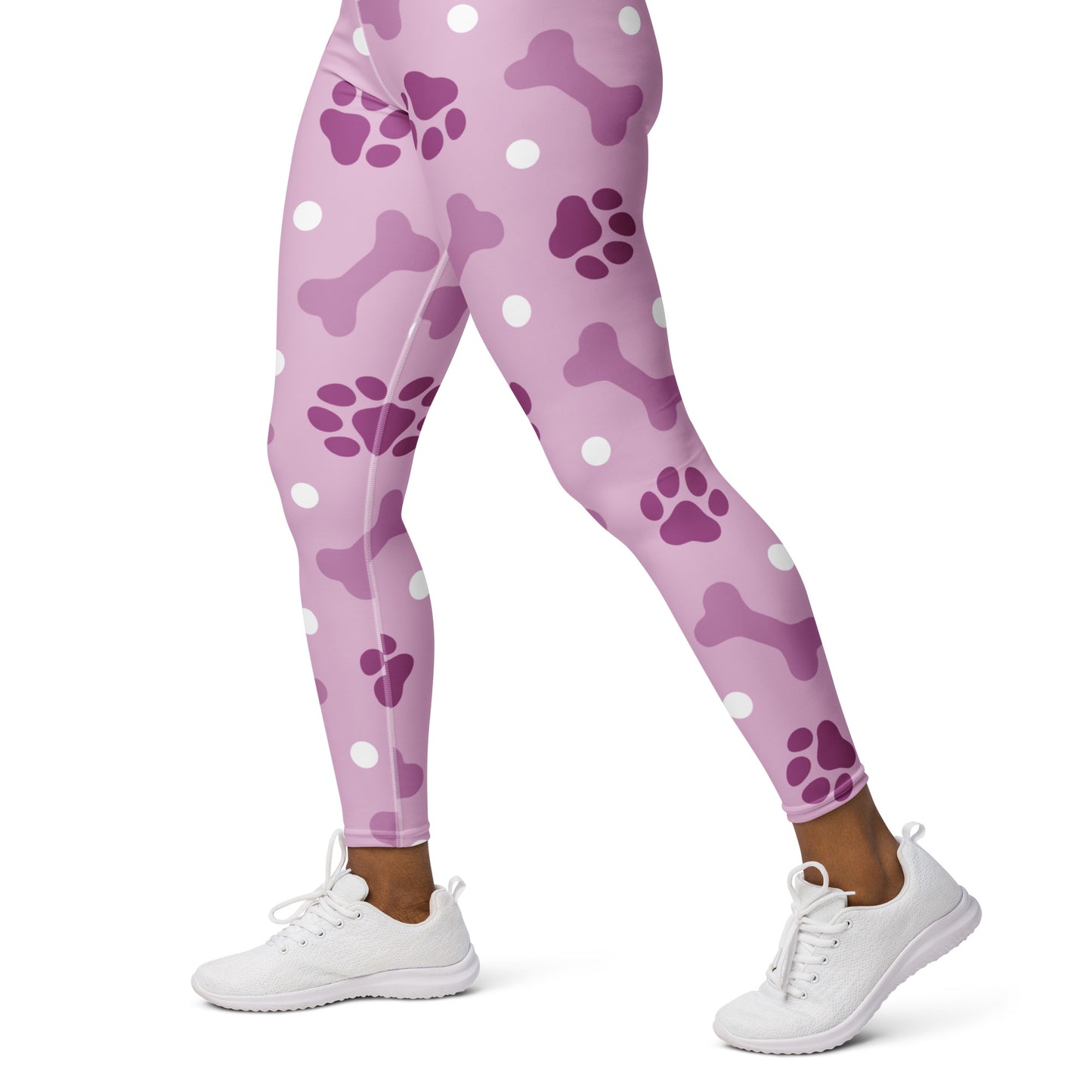 Pink Paw Print and Bone Pattern Yoga Leggings