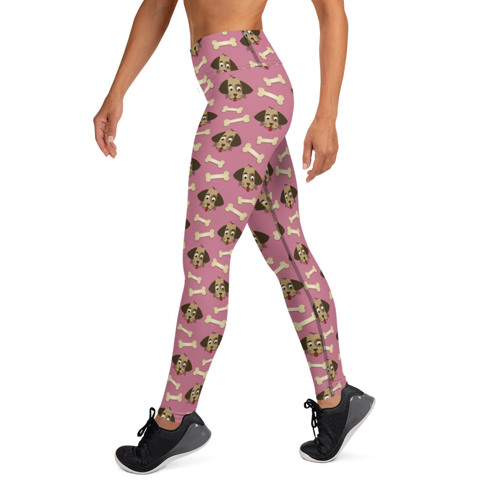 Cute Dog Face & Bone Pattern Yoga Leggings for Dog Mom