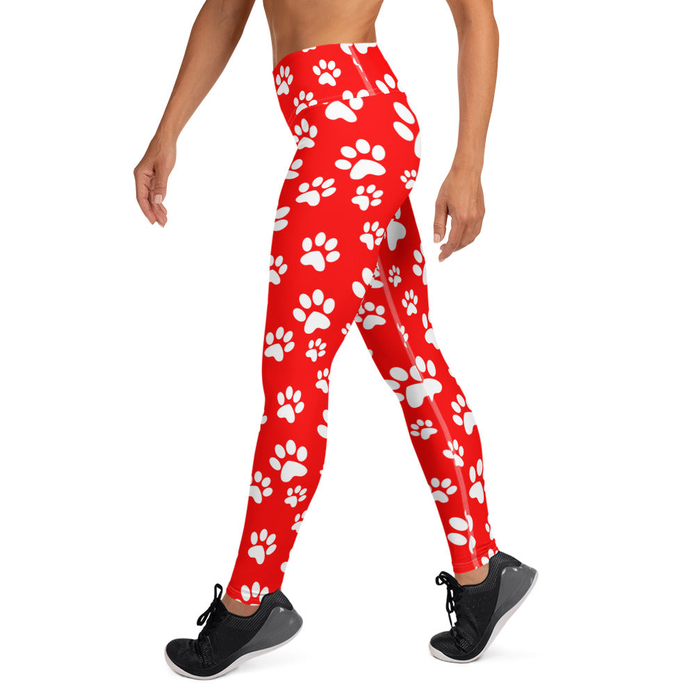 Red Paw Print Yoga Leggings