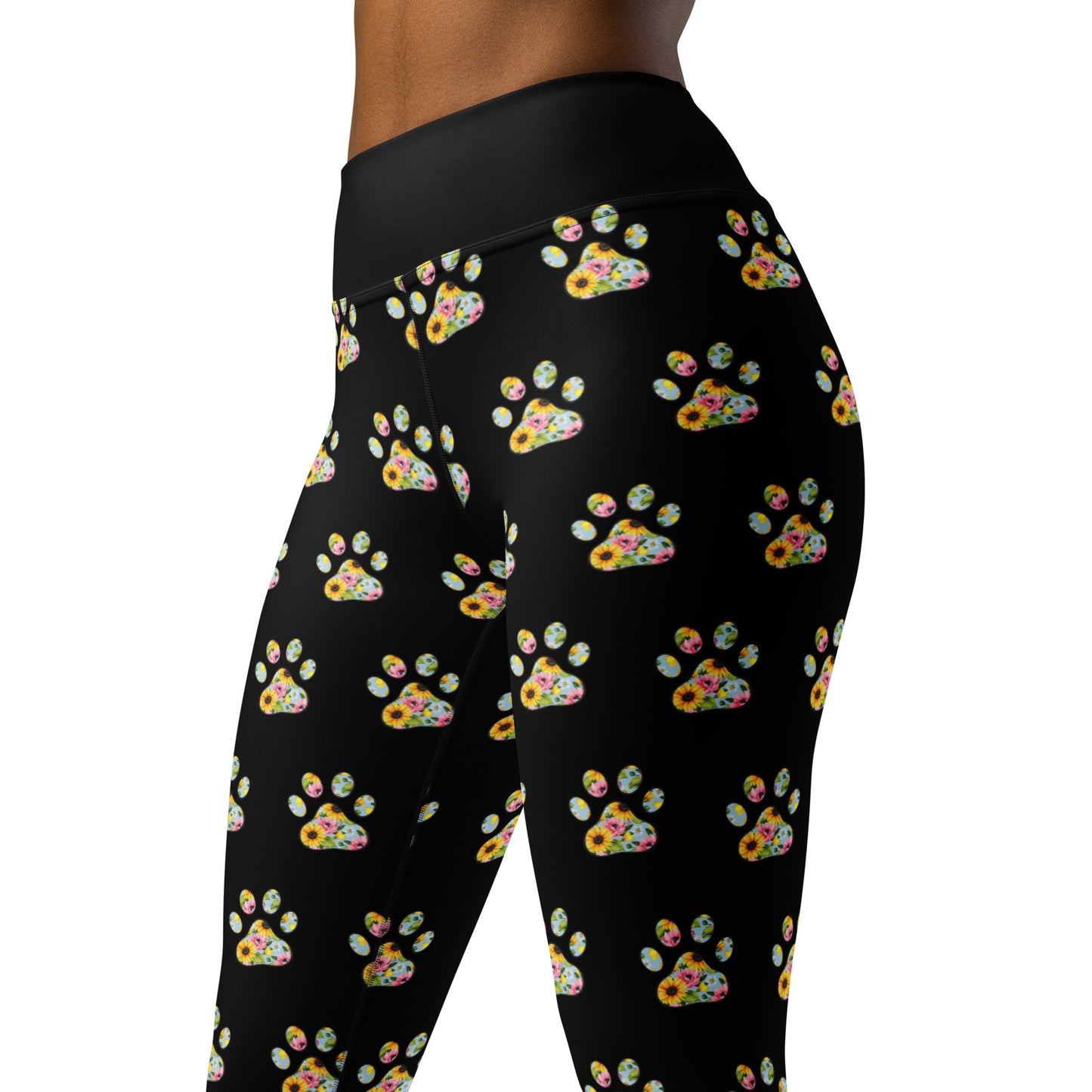 Sunflower Paw Print Yoga Leggings for Dog Moms