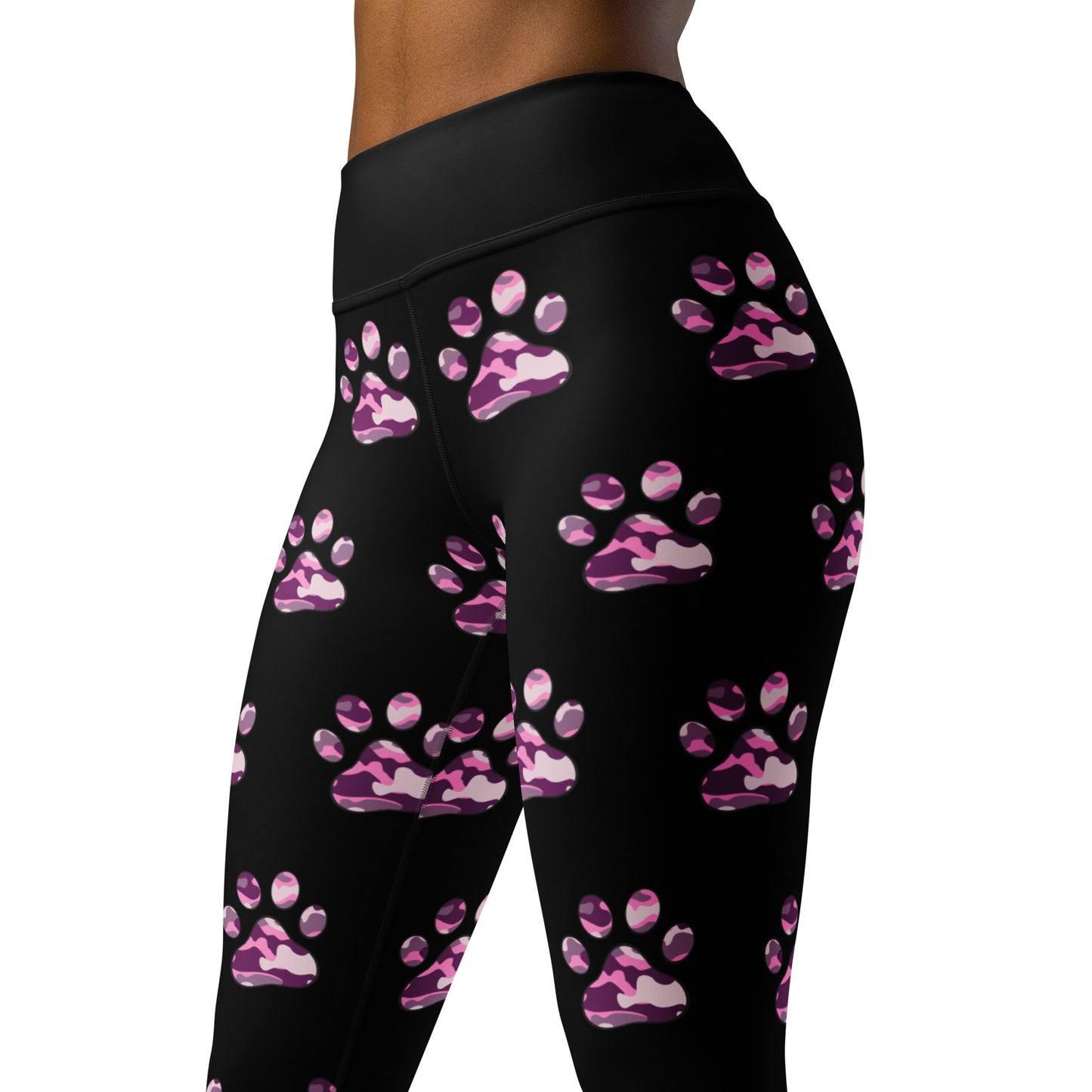 Pink Camouflage Paw Print Yoga Leggings