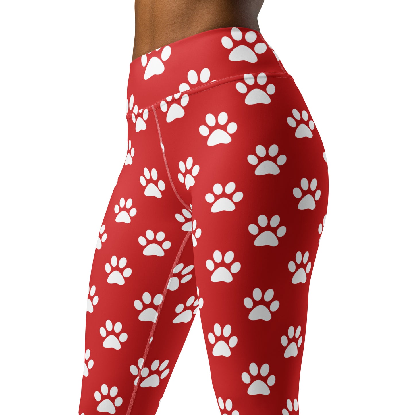 Red Paw Print Yoga Leggings for Dog Lovers