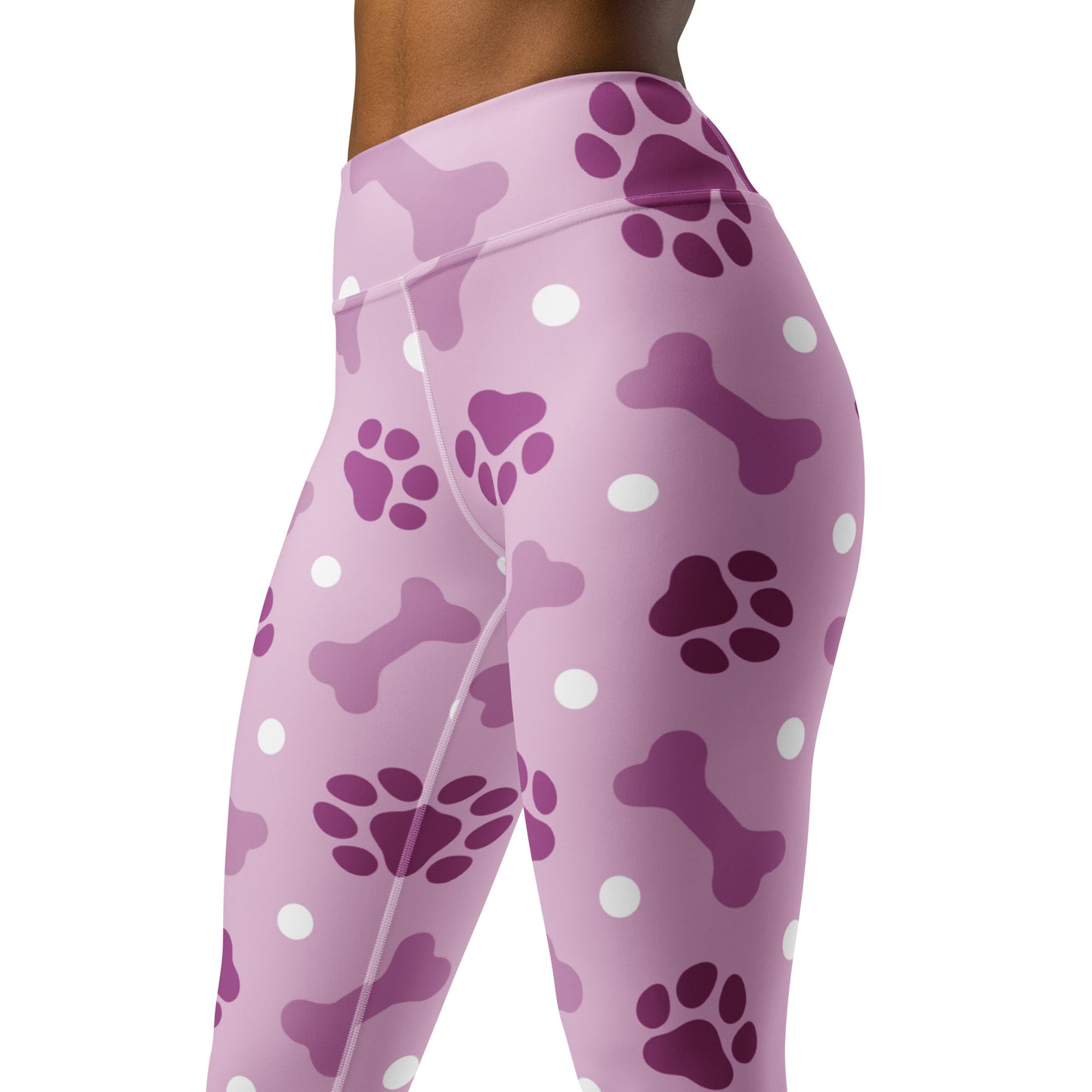 Pink Paw Print and Bone Pattern Yoga Leggings