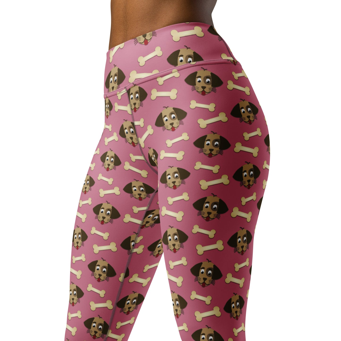 Cute Dog Face & Bone Pattern Yoga Leggings for Dog Mom