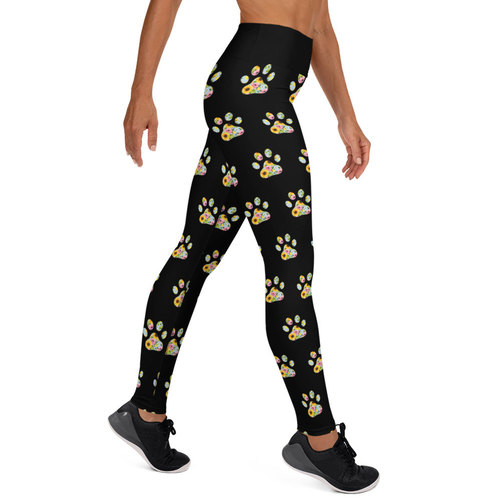 Sunflower Paw Print Yoga Leggings for Dog Moms