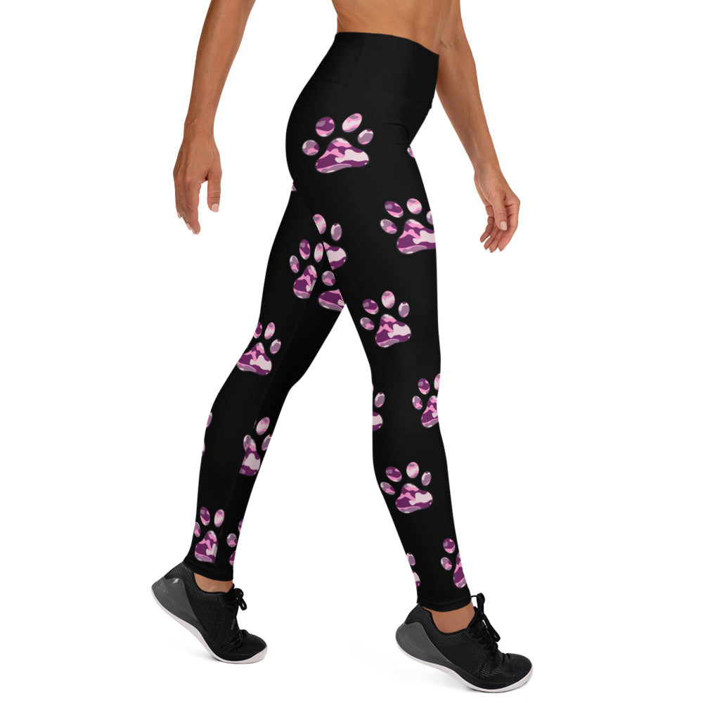 Pink Camouflage Paw Print Yoga Leggings