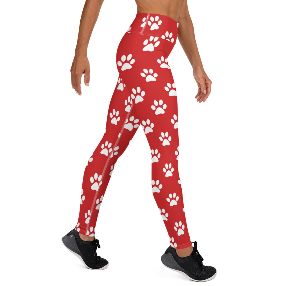 Red Paw Print Yoga Leggings for Dog Lovers
