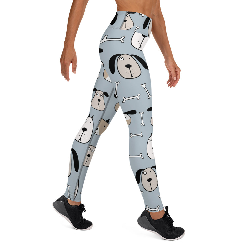 Dog Face & Bone Pattern Yoga Leggings for Dog Lovers