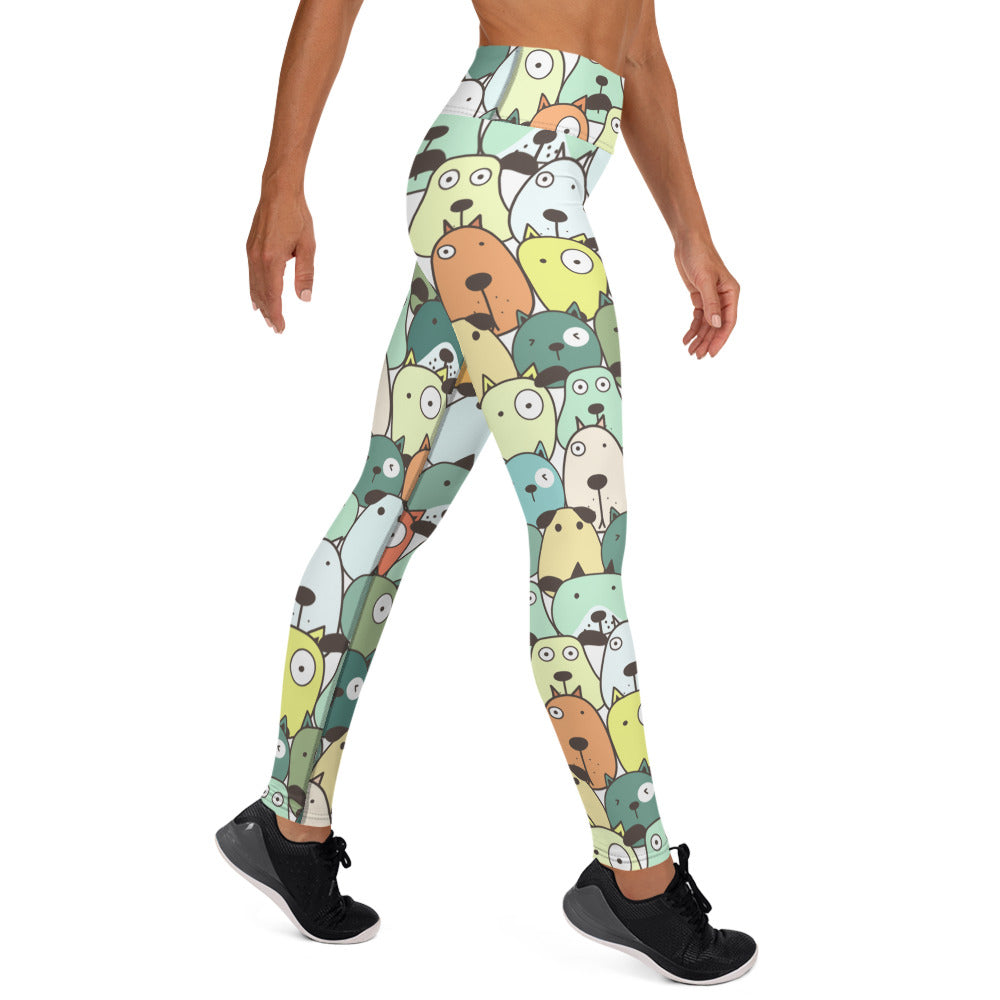 Winking Dog Face Patter Yoga Leggings for Dog Lovers
