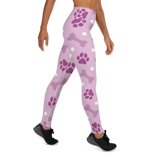 Pink Paw Print and Bone Pattern Yoga Leggings