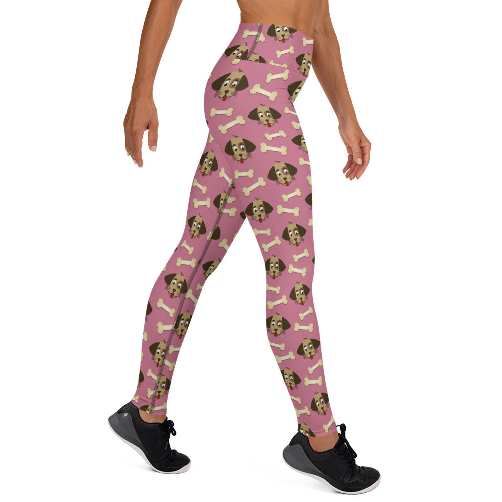 Cute Dog Face & Bone Pattern Yoga Leggings for Dog Mom