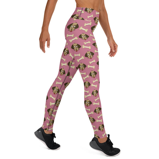 Cute Dog Face & Bone Pattern Yoga Leggings for Dog Mom