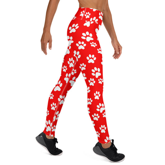 Red Paw Print Yoga Leggings