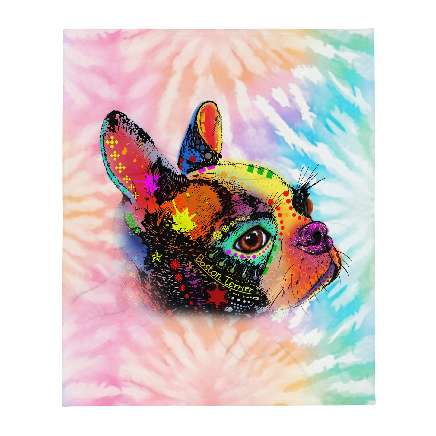 Boston Terrier Dog Hand Drawn Throw Blanket
