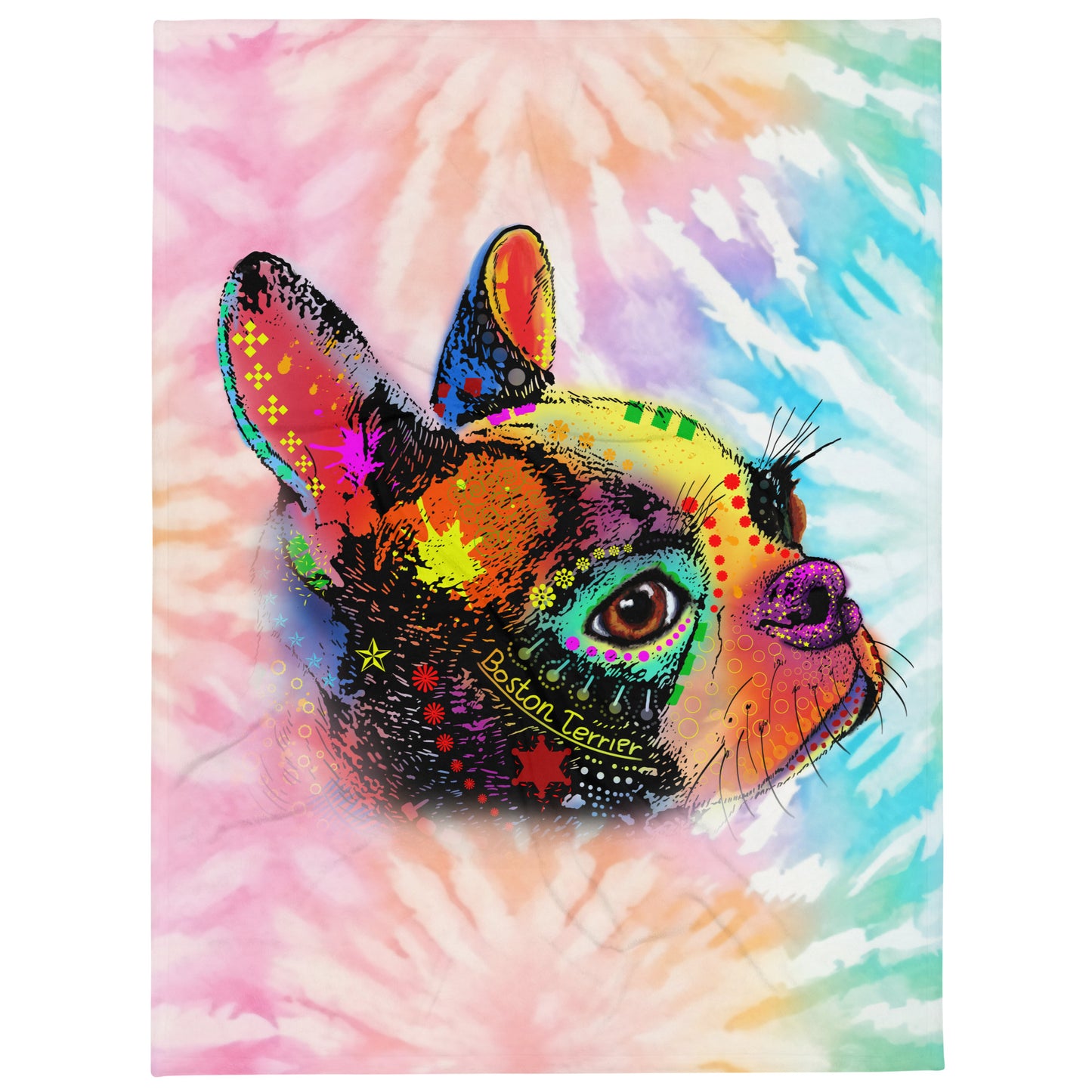 Boston Terrier Dog Hand Drawn Throw Blanket