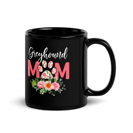 Greyhound Dog Mom Black Glossy Mug