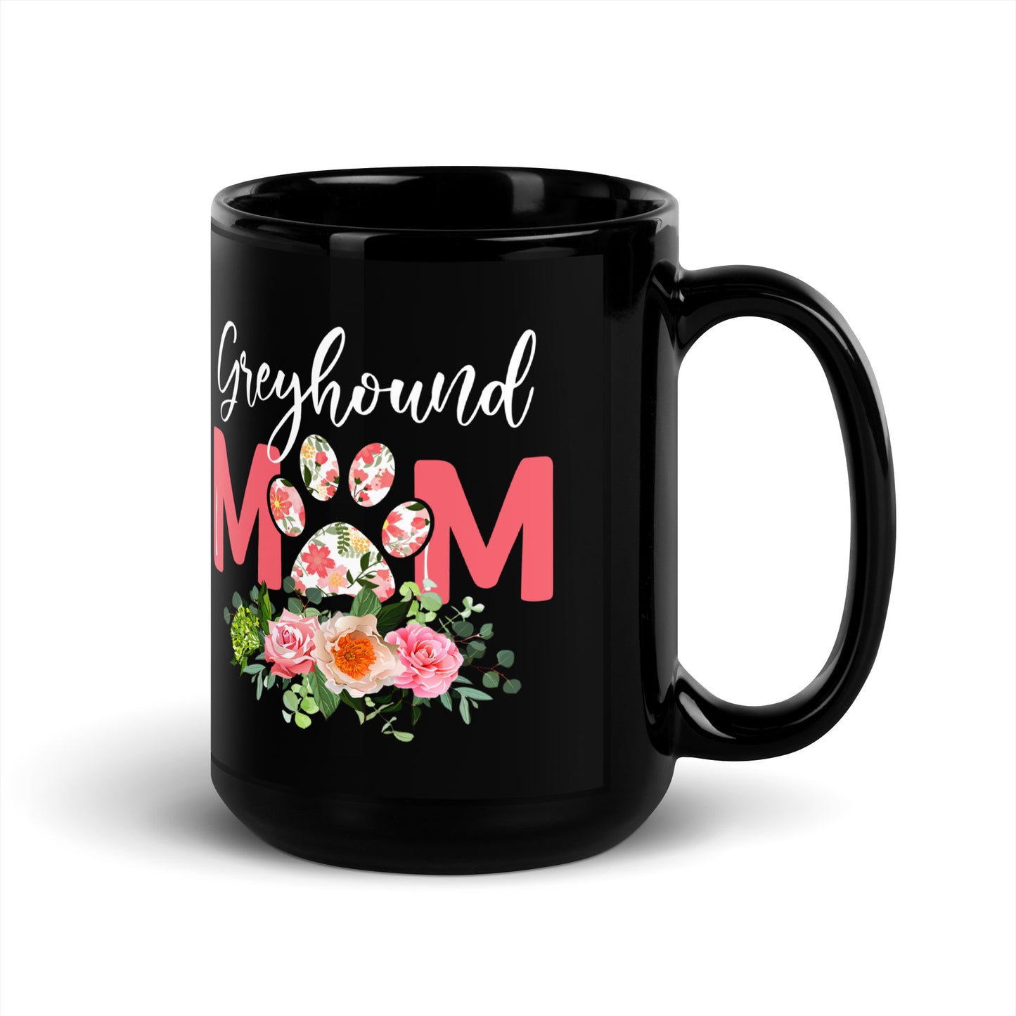 Greyhound Dog Mom Black Glossy Mug