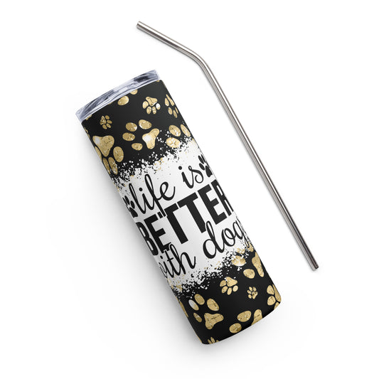 Life is Better with Dogs Golden Paws Stainless Steel Tumbler