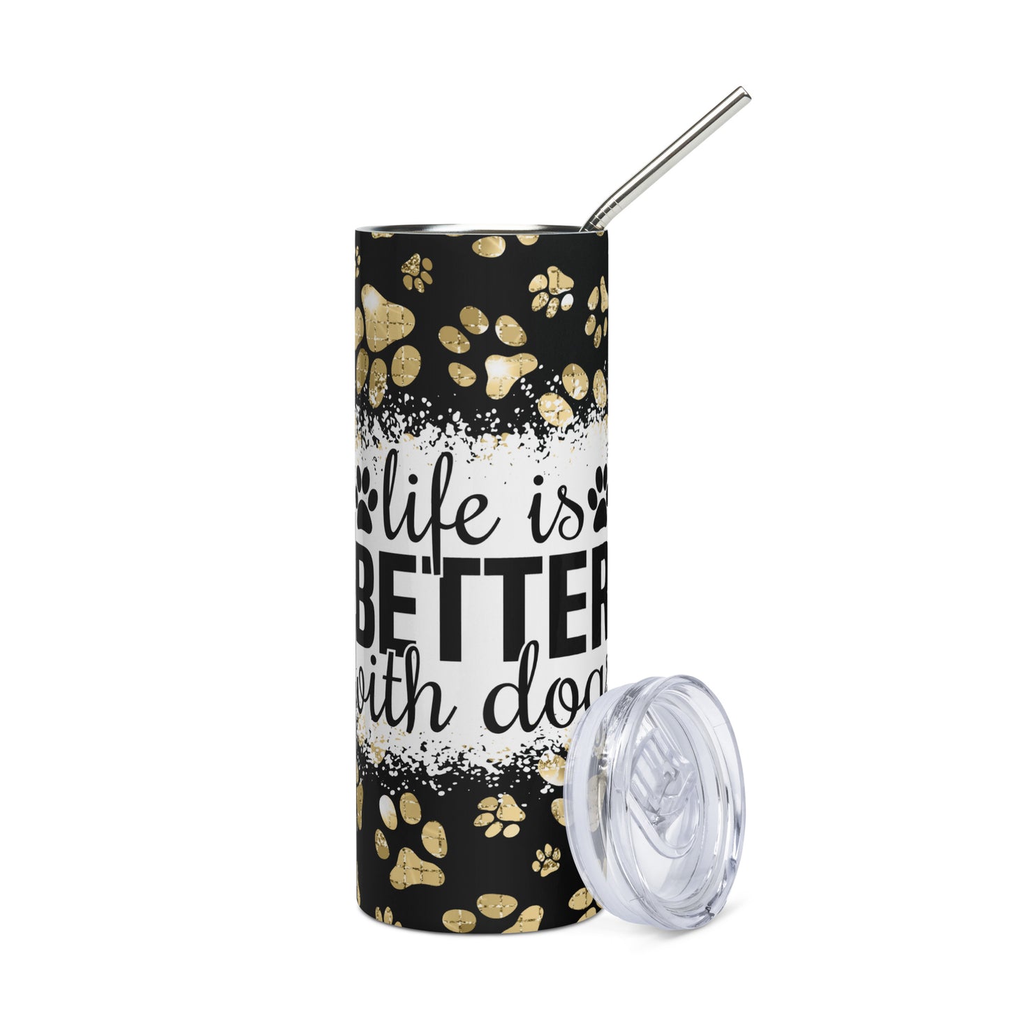 Life is Better with Dogs Golden Paws Stainless Steel Tumbler