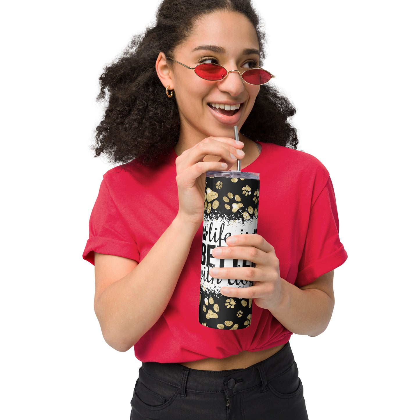 Life is Better with Dogs Golden Paws Stainless Steel Tumbler
