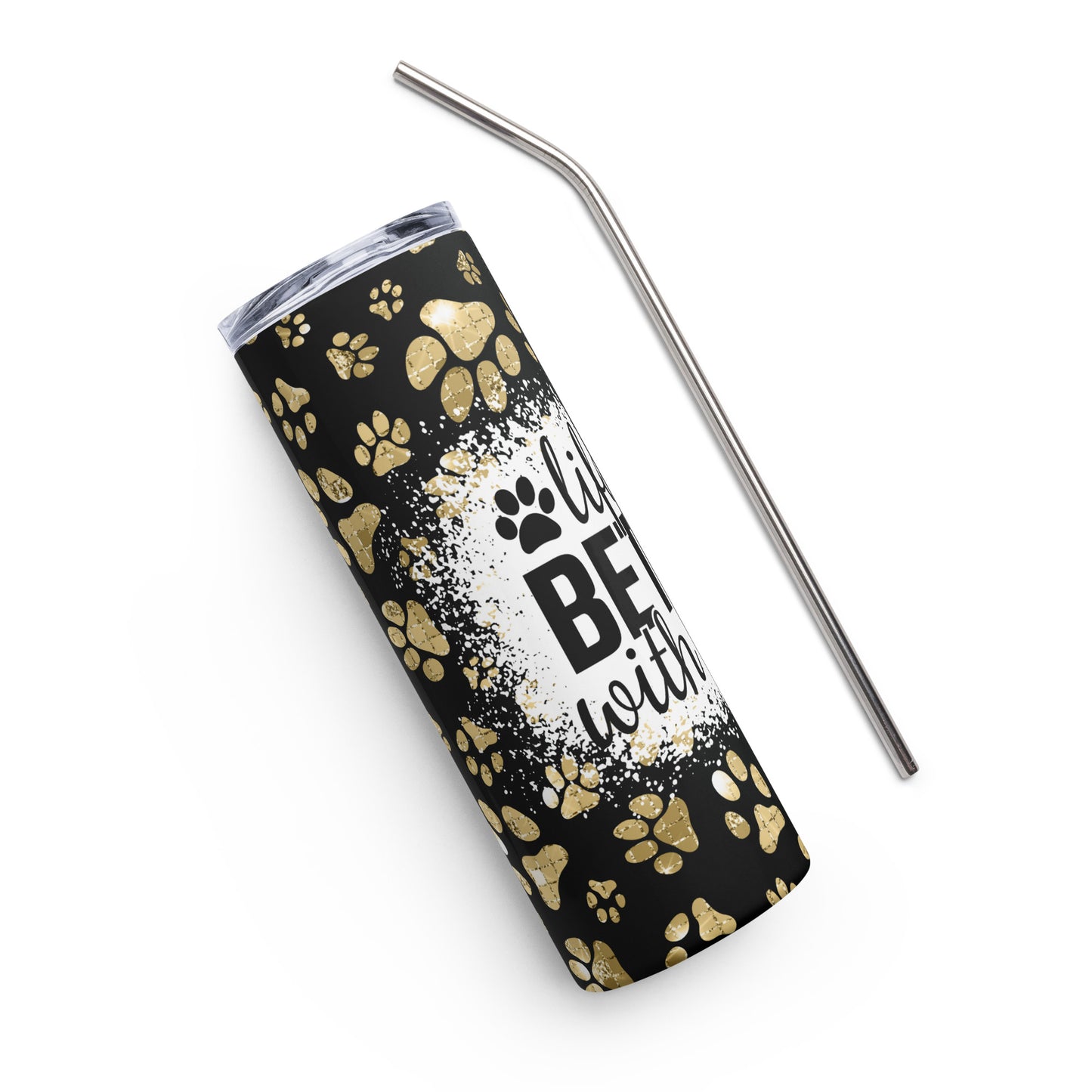 Life is Better with Dogs Golden Paws Stainless Steel Tumbler