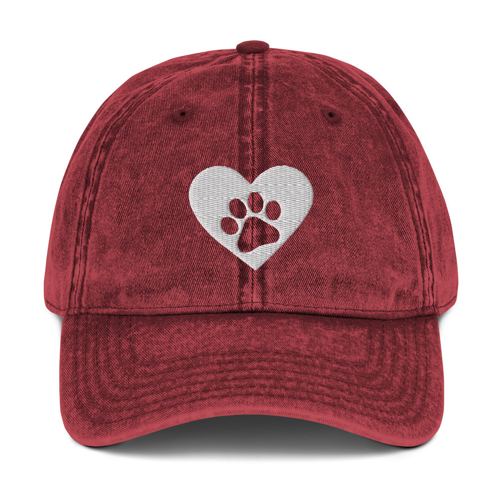 Paw Heart Vintage Baseball Cap