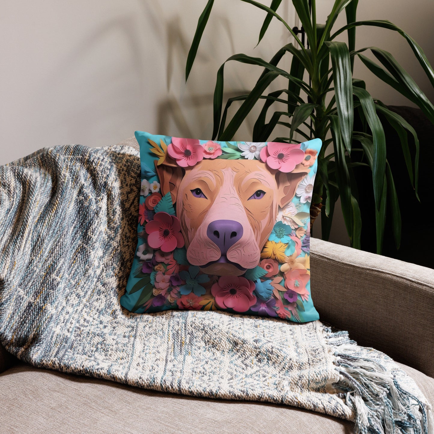Floral Pitbull Dog Lover Pillow