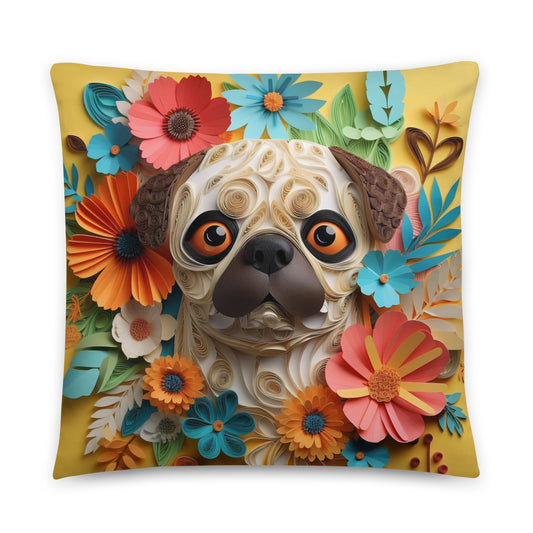 Pug Flowers Dog Lovers Throw Pillow