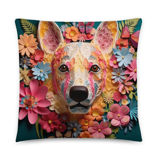 Floral Bull Terrier Dog Lovers Throw Pillow