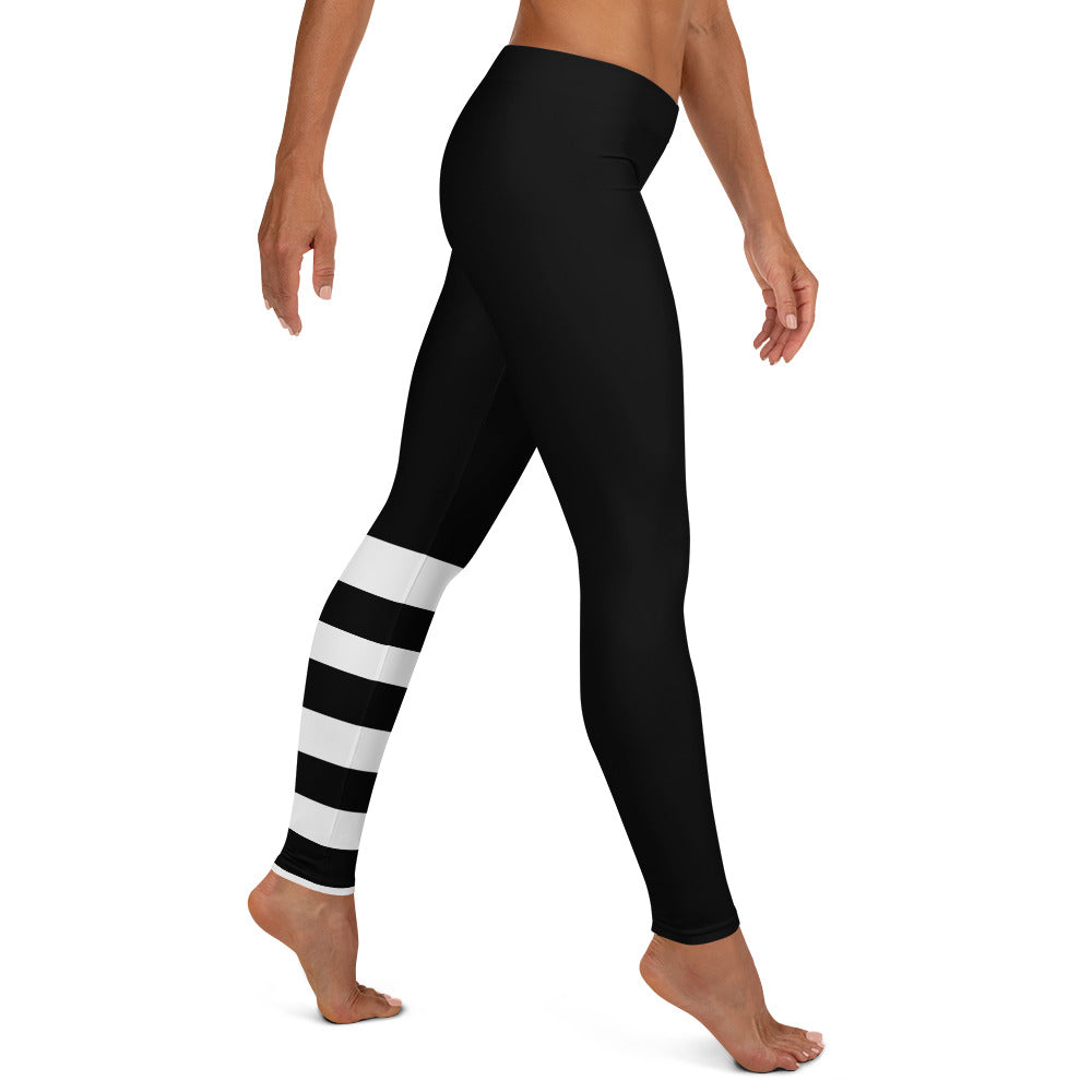 Black Stripe & Paw Print Leggings for Women