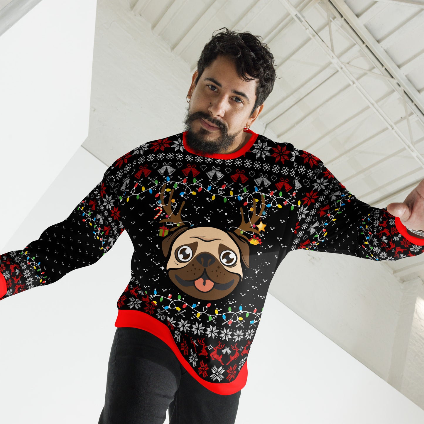 Pug Reindeer Ugly Christmas Sweatshirt