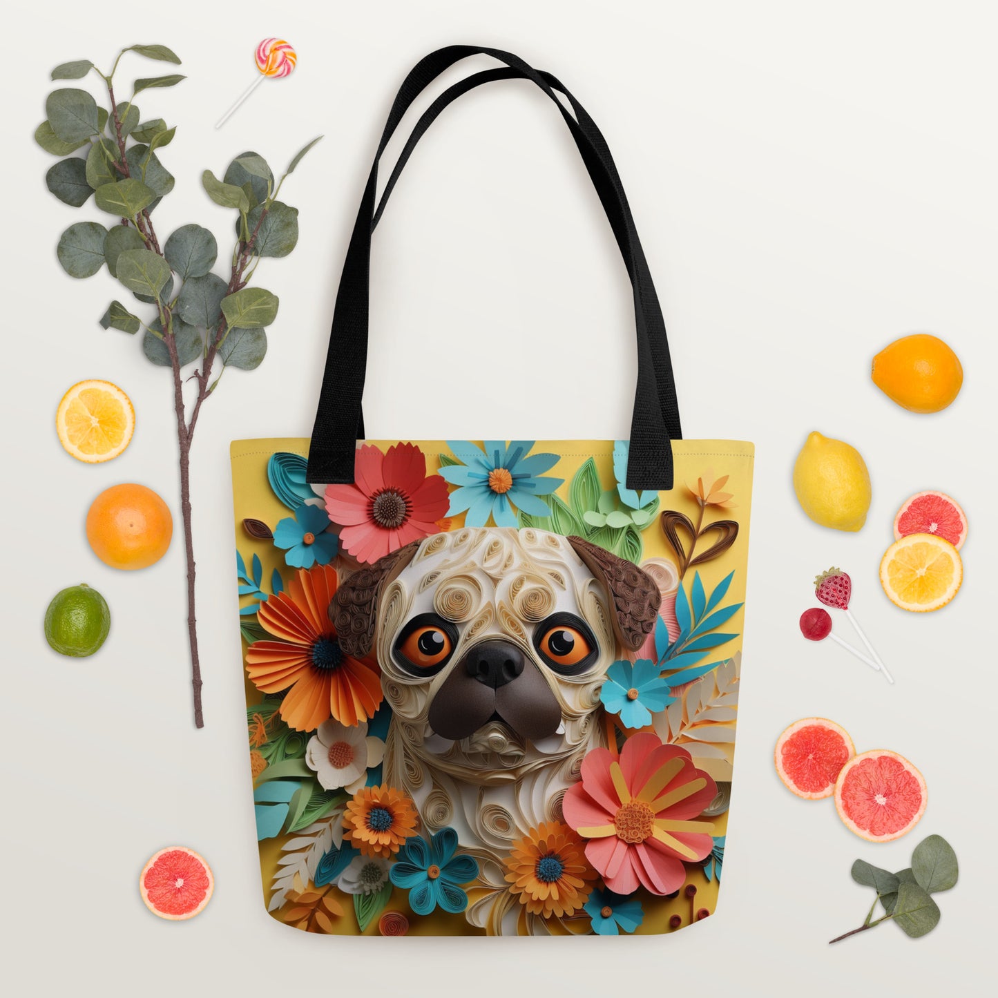 Floral Pug Dog Lovers Tote bag