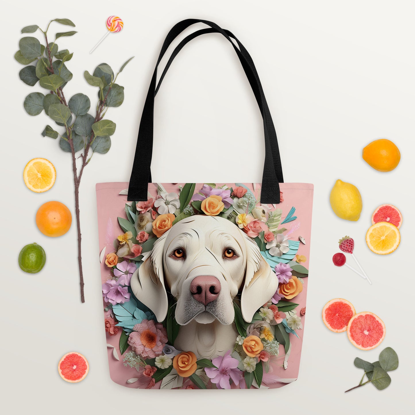 Labrador Floral Print Tote bag