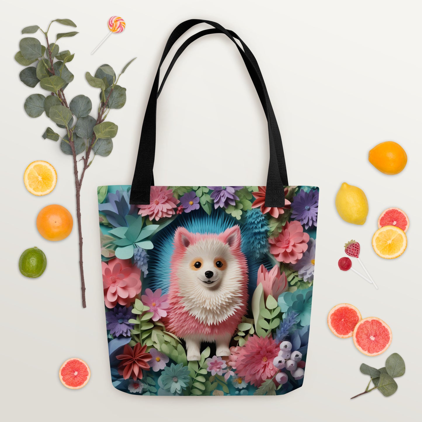 Pomranian Floral Tote bag for Dog Moms