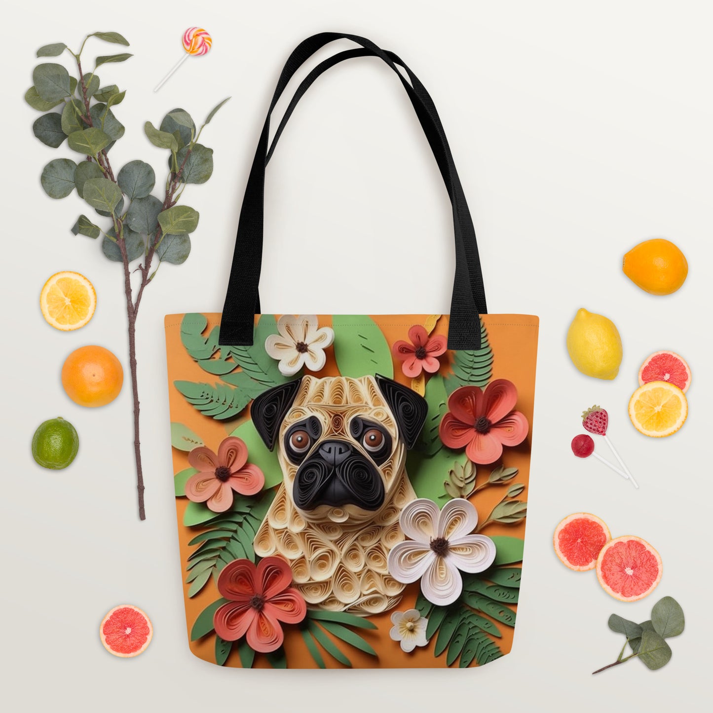 Pug Floral Tote bag for Dog Mom