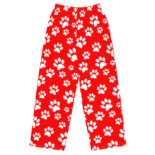 Red Paw Print Christmas Super Soft Wide-leg Pajama/Sweats Bottoms