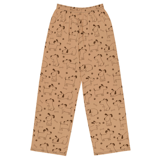 Playful Dog Cartoon Wide Leg Pants