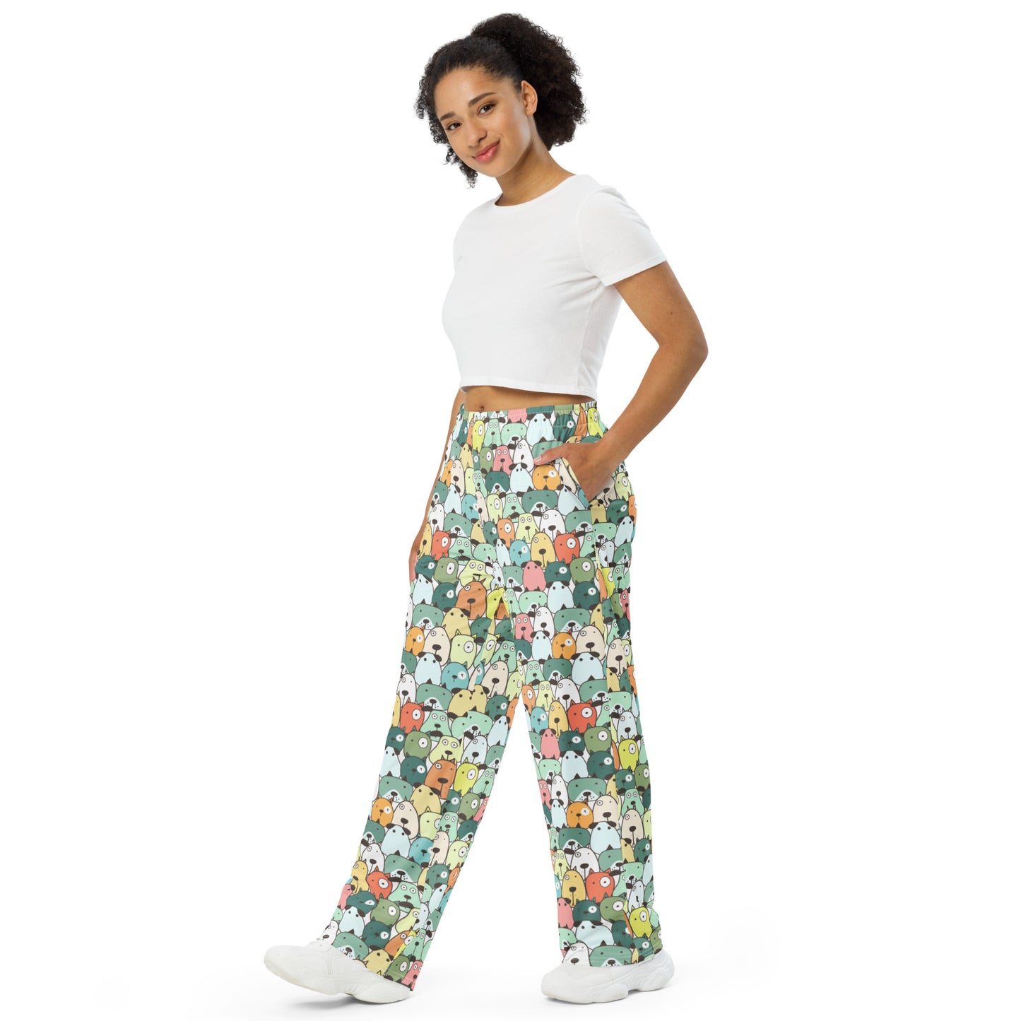 Winking Cute Dog Face Cartoons All-over print unisex wide-leg pants