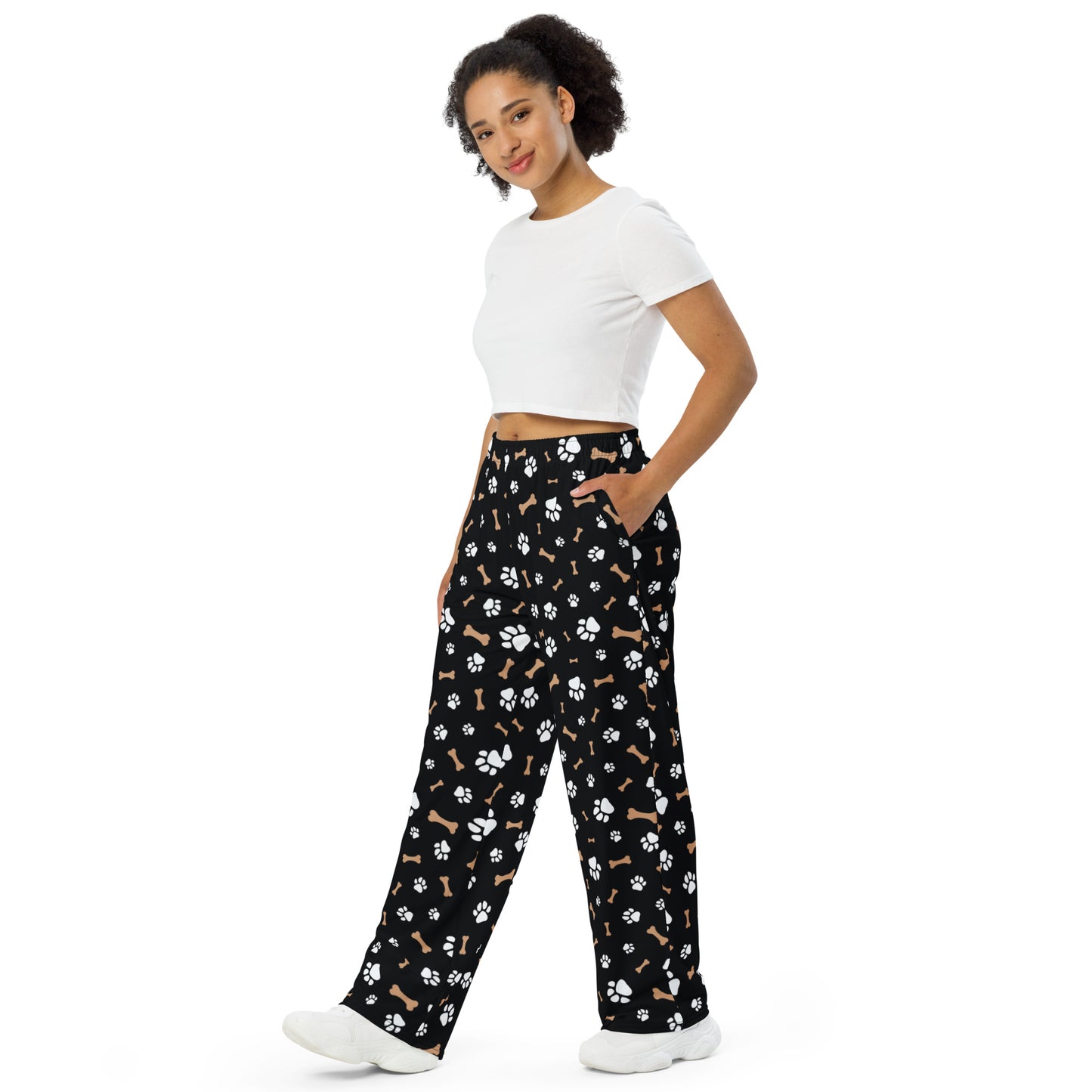 Puppy Paws & Bones Printed Wide-leg Pants