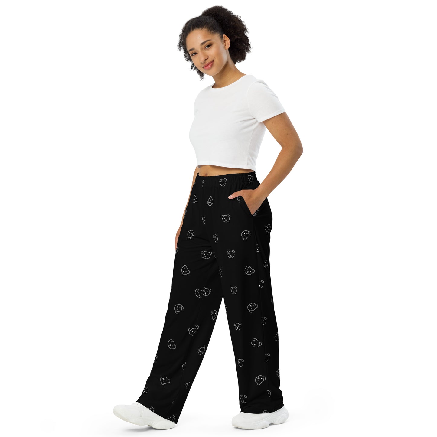 Han Drawn Dog Face Wide Leg Pants