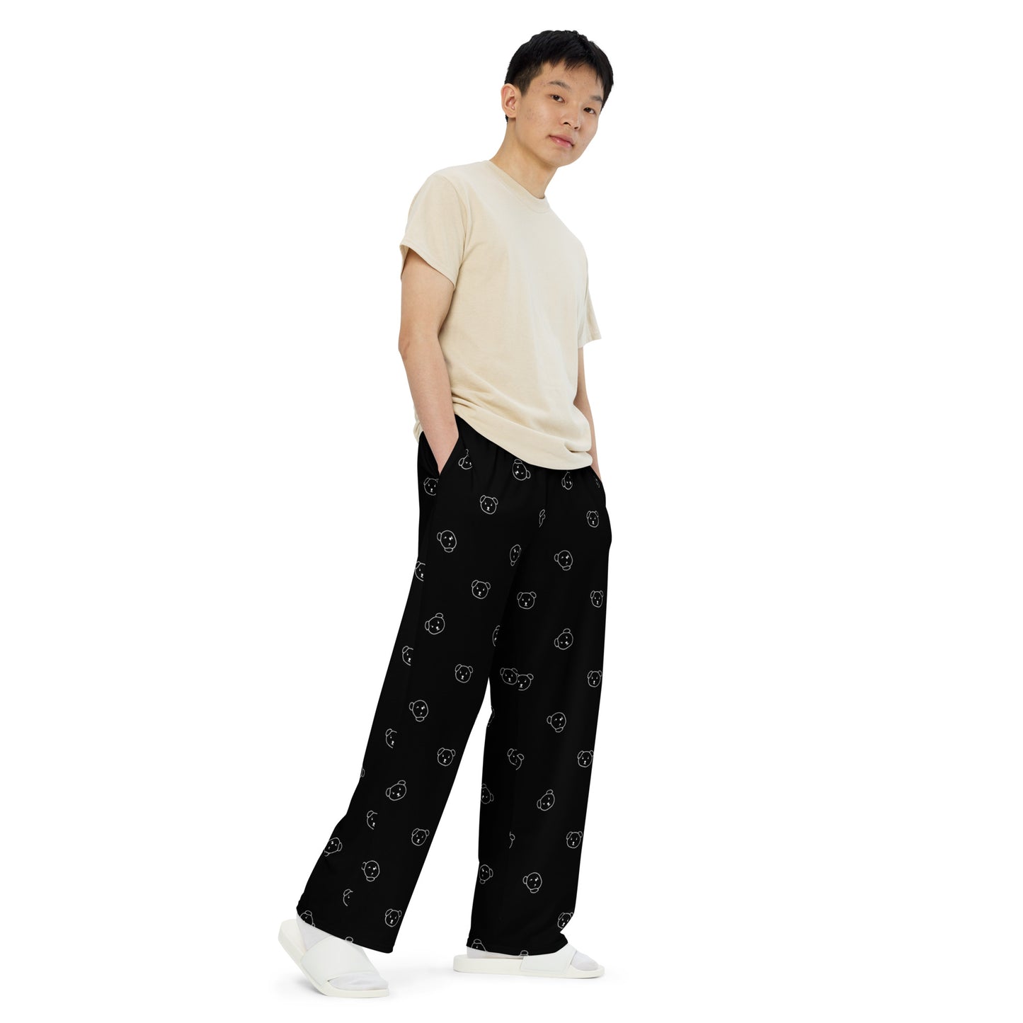 Han Drawn Dog Face Wide Leg Pants