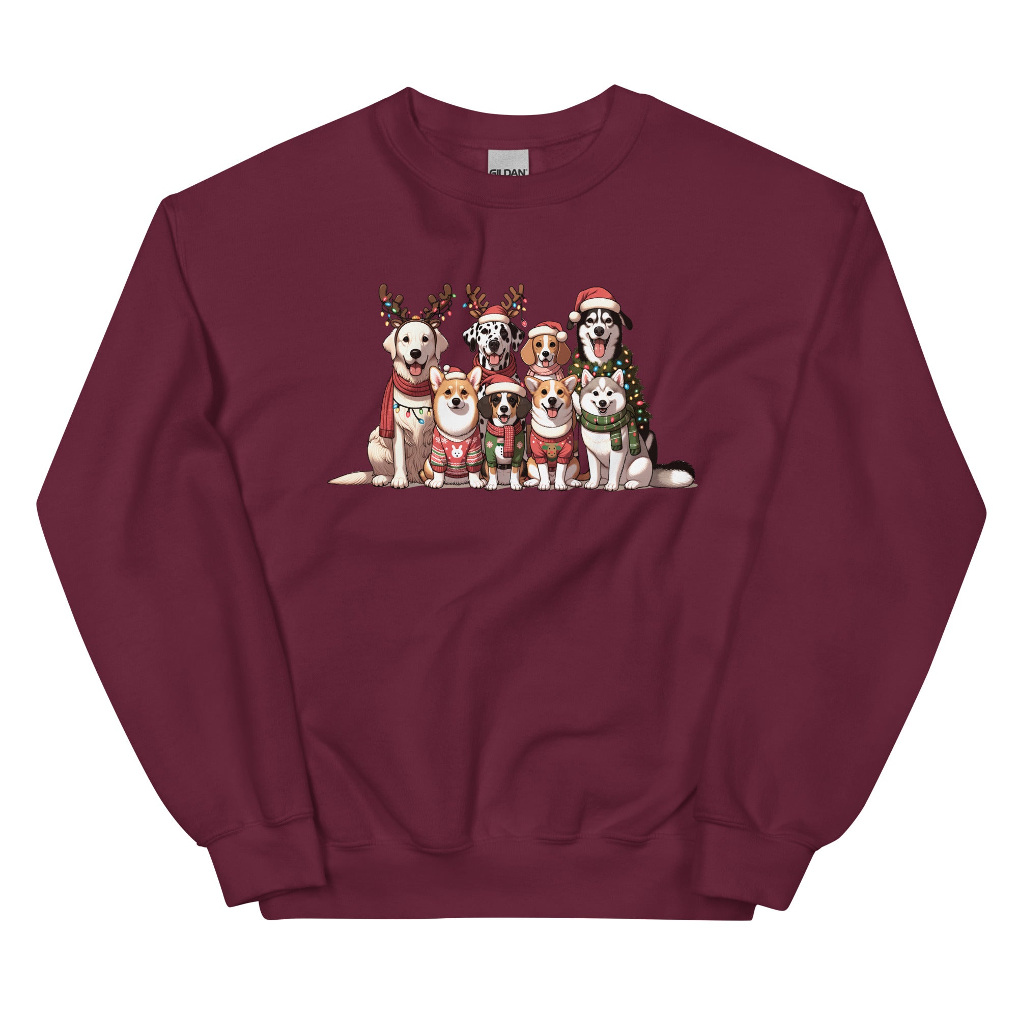 Christmas Dogs in Sweaters Ugly Sweatshirt Maroon / S
