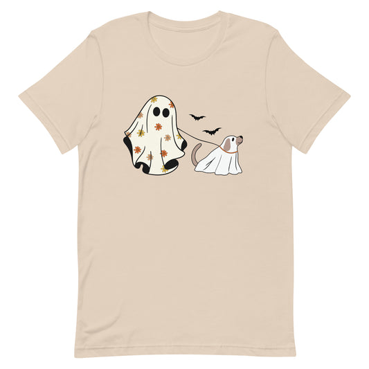 Halloween Ghost Walking Dog Unisex t-shirt