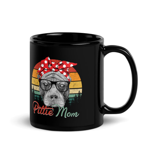 Pittie Dog Mom Black Glossy Mug